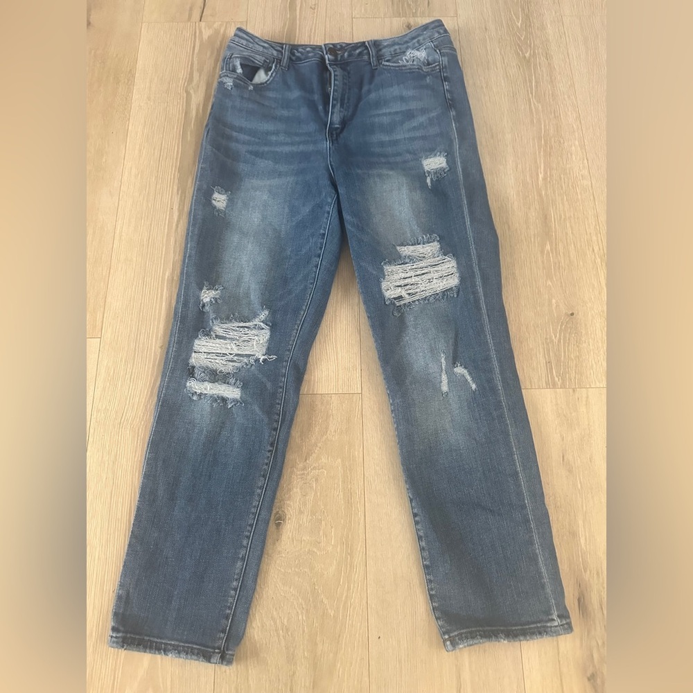 Flying Monkey Distressed High Rise Straight Leg Jeans